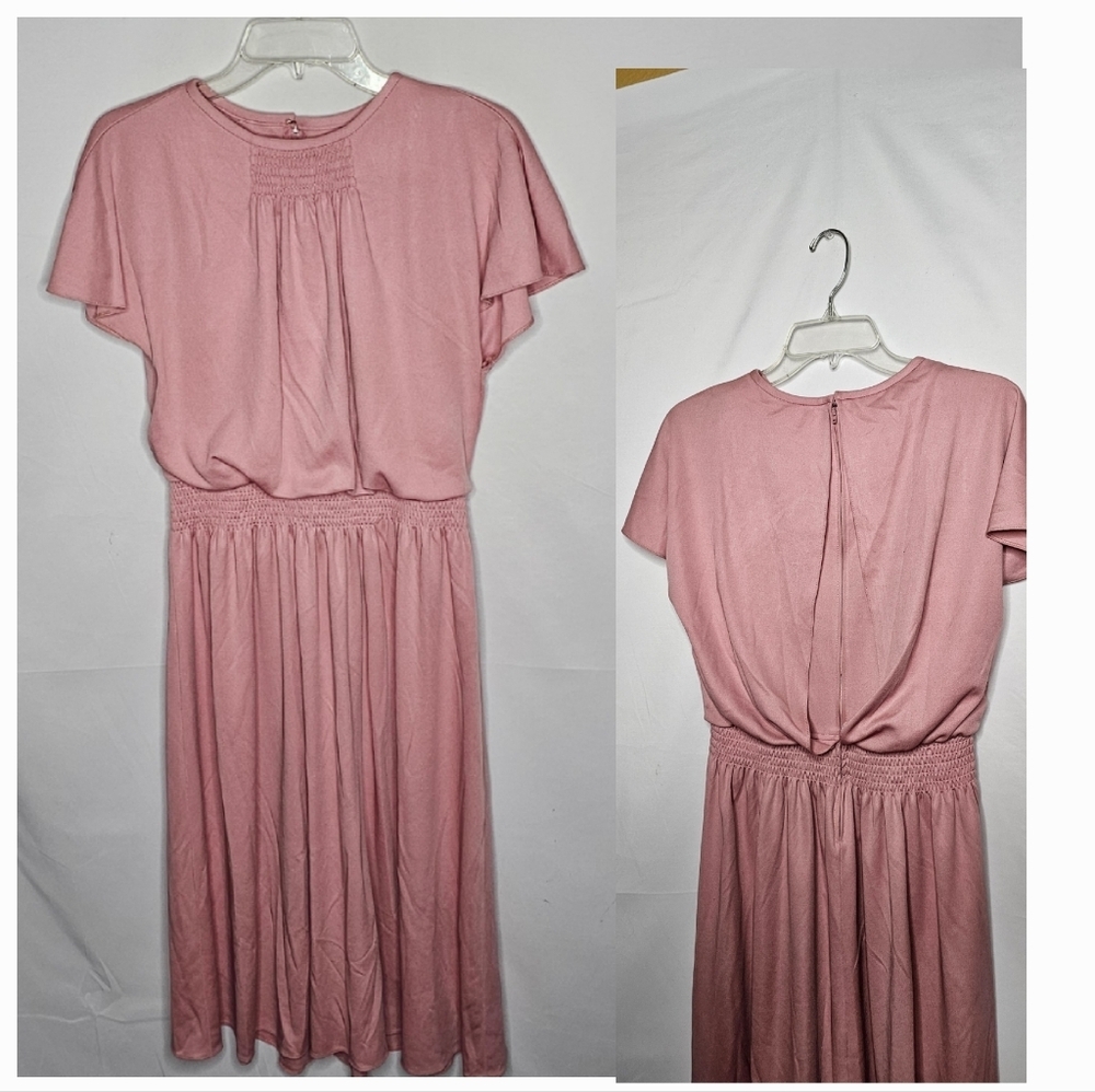 Vintage St. Gillian by Kay Unger blush pink butterfly short sleeve midi dress 8